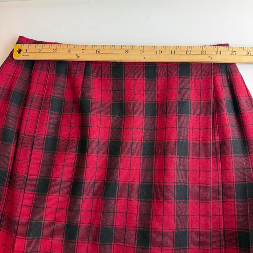 Vintage Laura Ashley Wool Plaid Pleated Skirt US 12 Red Tartan Academia Kilt - Picture 10 of 12